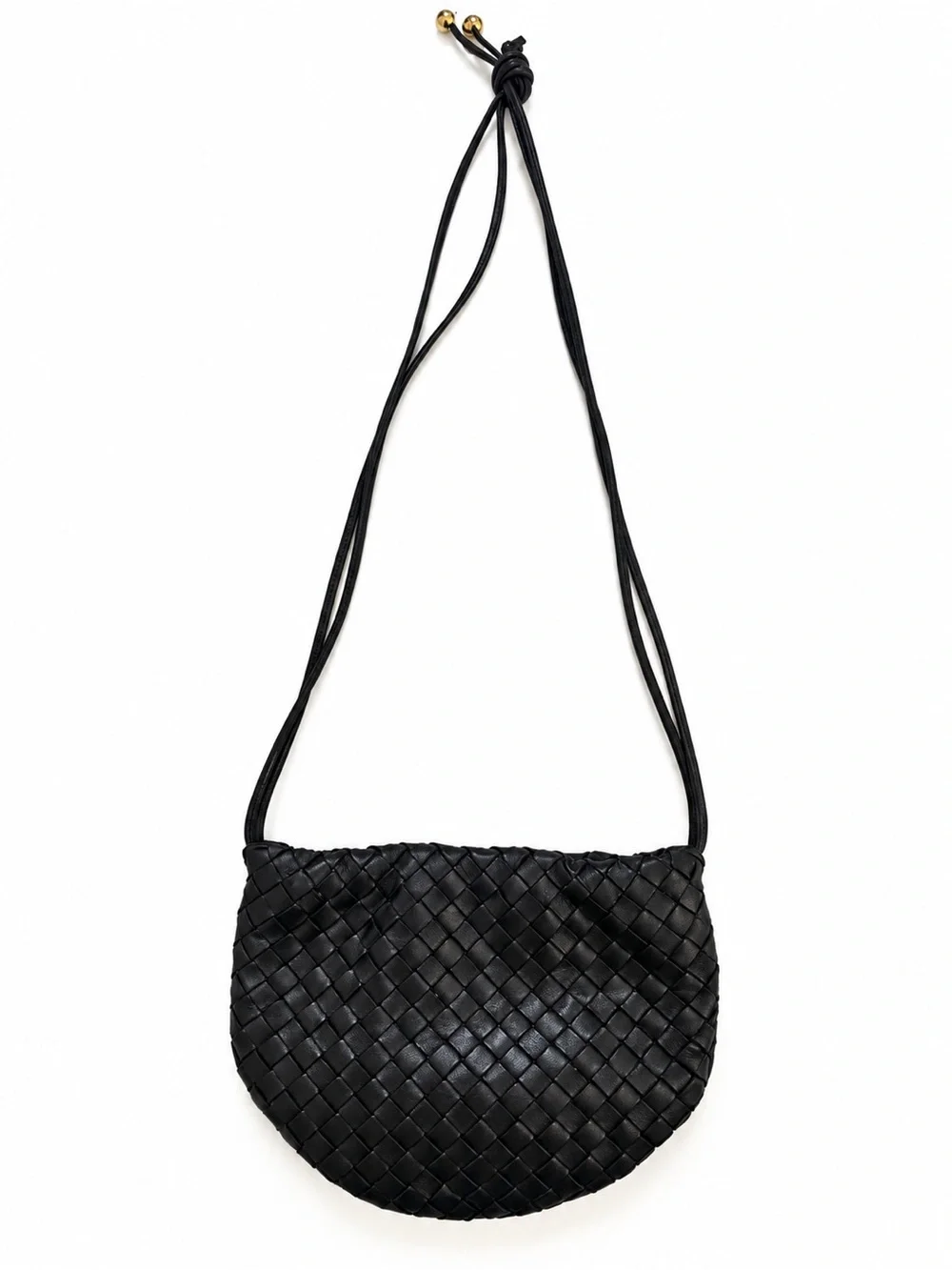 Bottega Veneta Black Intrecciato Woven Leather Crossbody Bag